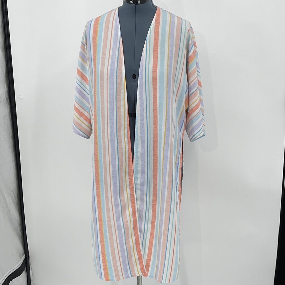 SADIE & SAGE Colorful Striped Open KIMONO SIZE M WOMENS